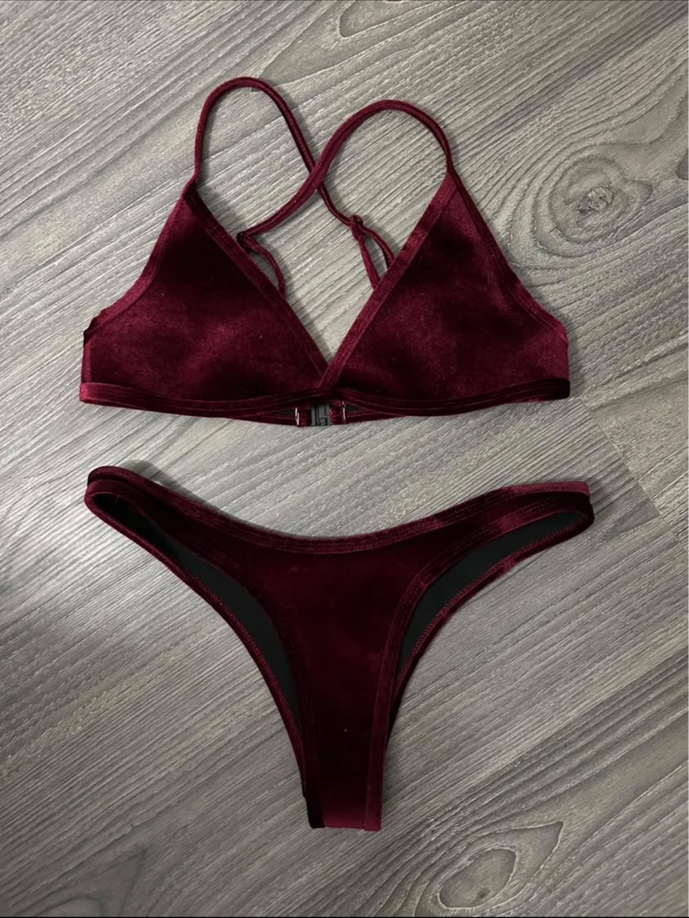 Velvet Burgundy Bralette Bikini Set Hoaka